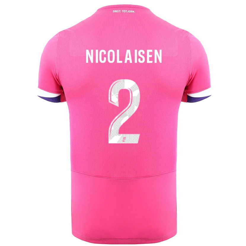 Danxen Bambino Maglia Rasmus Nicolaisen #2 Rosa Bianco Kit Gara Away 2025/26 Maglietta