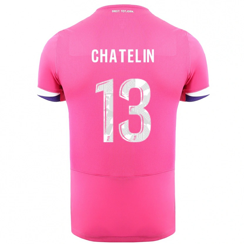 Danxen Bambino Maglia Delphin Chatelin #13 Rosa Bianco Kit Gara Away 2025/26 Maglietta