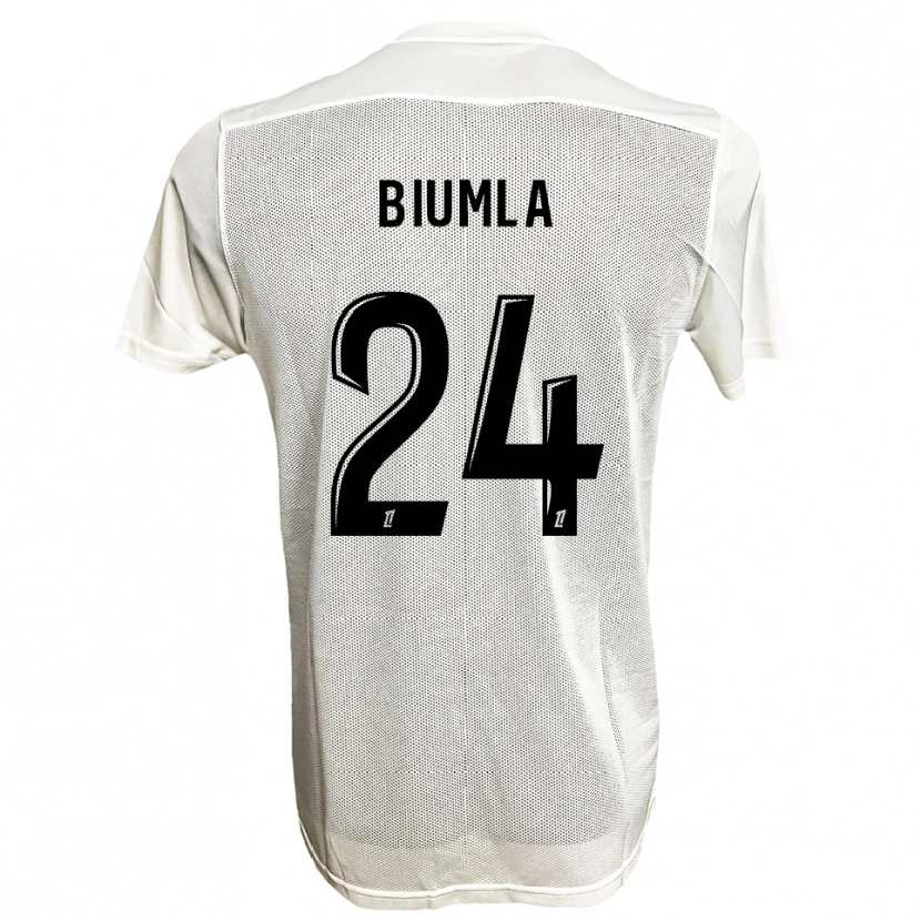 Danxen Bambino Maglia Emmanuel Biumla #24 Nero Bianco Kit Gara Away 2025/26 Maglietta
