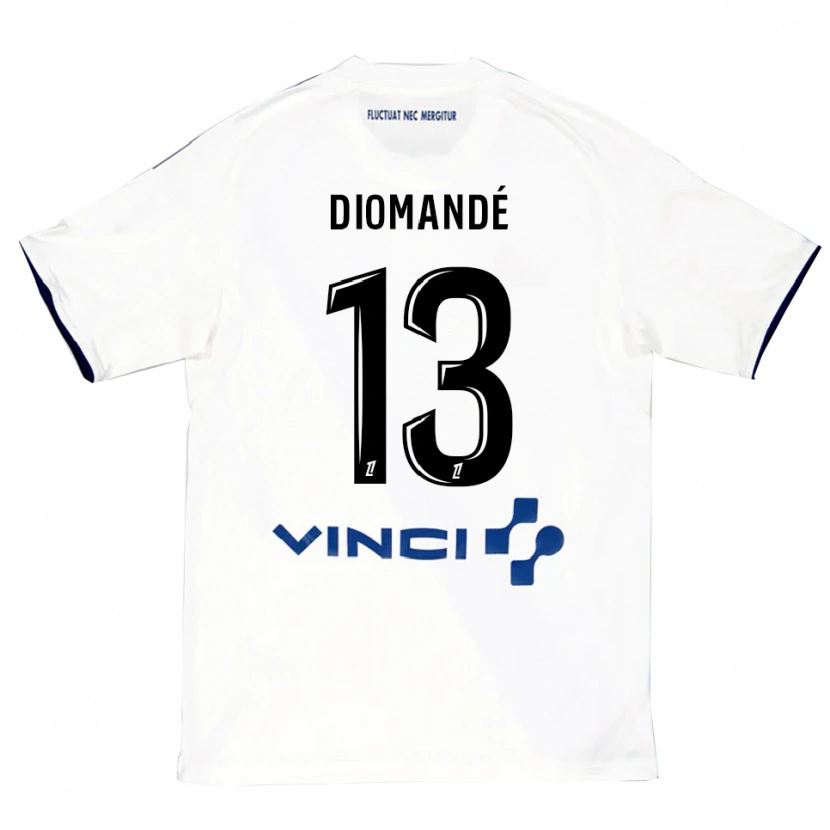 Danxen Bambino Maglia Vassancy Diomandé #13 Bianco Blu Kit Gara Away 2025/26 Maglietta
