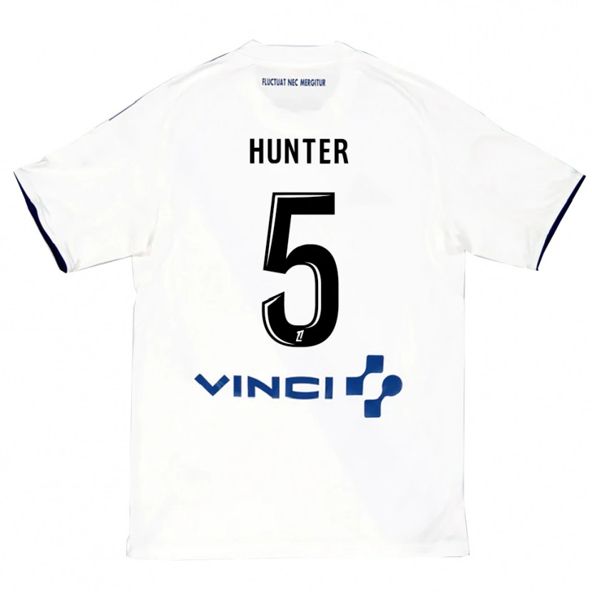 Danxen Bambino Maglia Sarah Hunter #5 Bianco Blu Kit Gara Away 2025/26 Maglietta