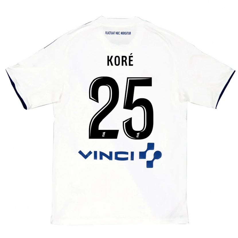 Danxen Bambino Maglia Yoan Koré #25 Bianco Blu Kit Gara Away 2025/26 Maglietta