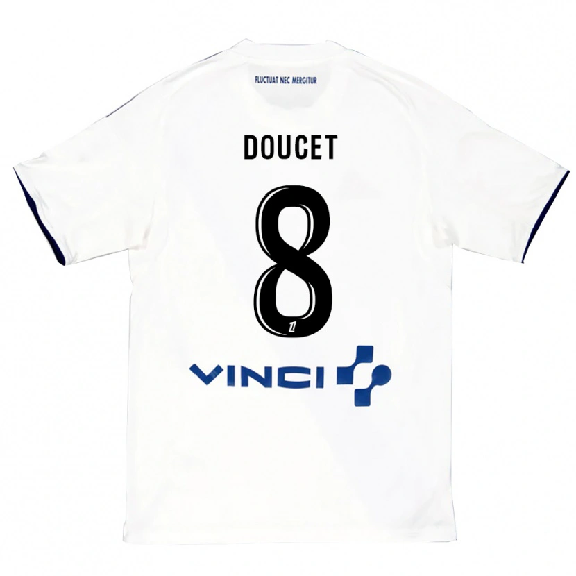 Danxen Bambino Maglia Lohann Doucet #8 Bianco Blu Kit Gara Away 2025/26 Maglietta