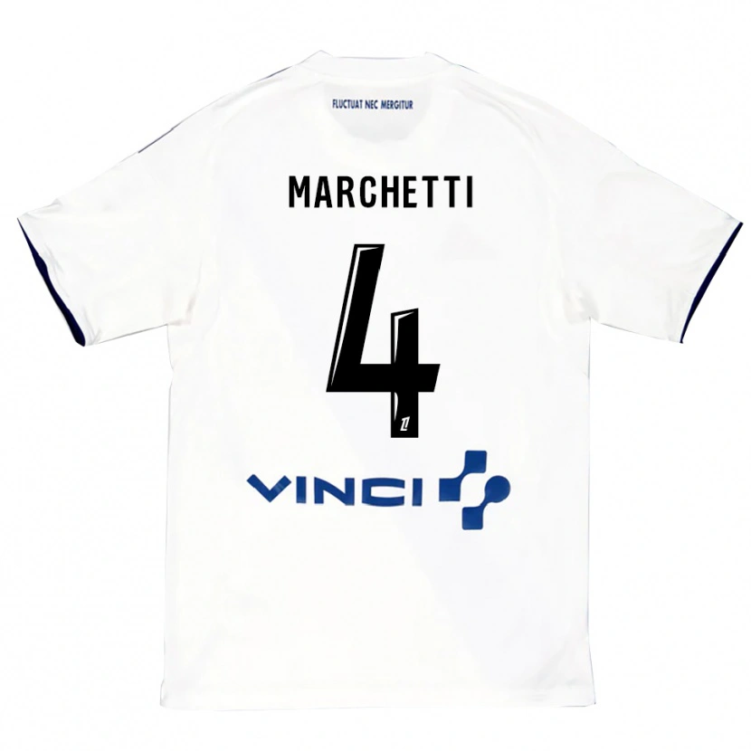 Danxen Bambino Maglia Vincent Marchetti #4 Bianco Blu Kit Gara Away 2025/26 Maglietta