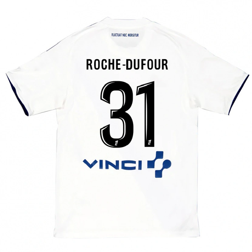 Danxen Bambino Maglia Kenza Roche Dufour #31 Bianco Blu Kit Gara Away 2025/26 Maglietta