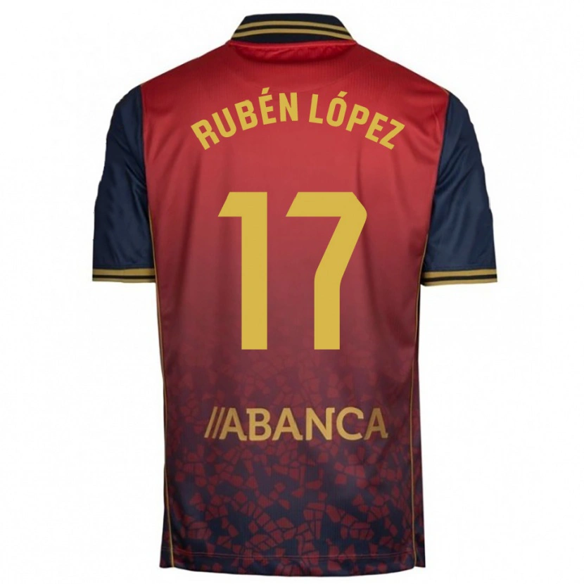 Danxen Bambino Maglia Rubén López #17 Rosso Blu Scuro Kit Gara Away 2025/26 Maglietta