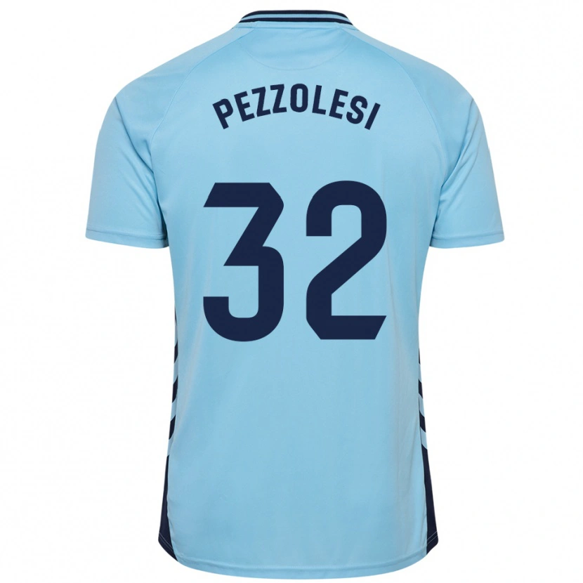 Danxen Bambino Maglia Valentín Pezzolesi #32 Azzurro Kit Gara Away 2025/26 Maglietta