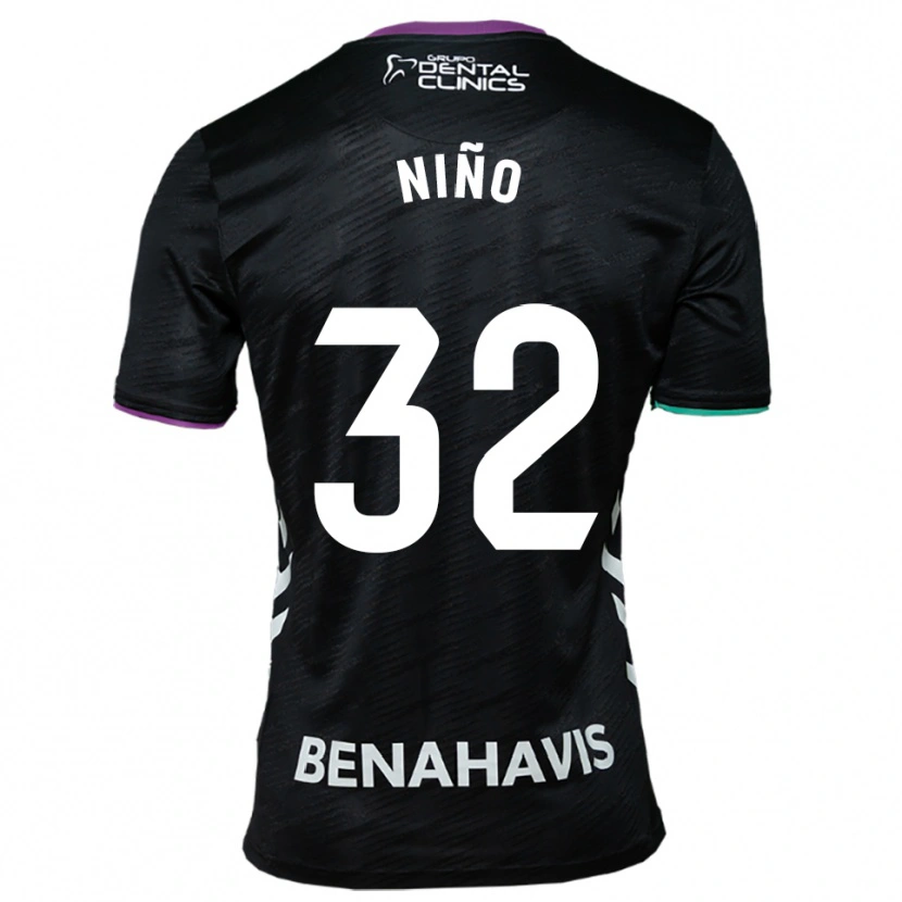 Danxen Bambino Maglia Adrián Niño #32 Nero Viola Verde Kit Gara Away 2025/26 Maglietta