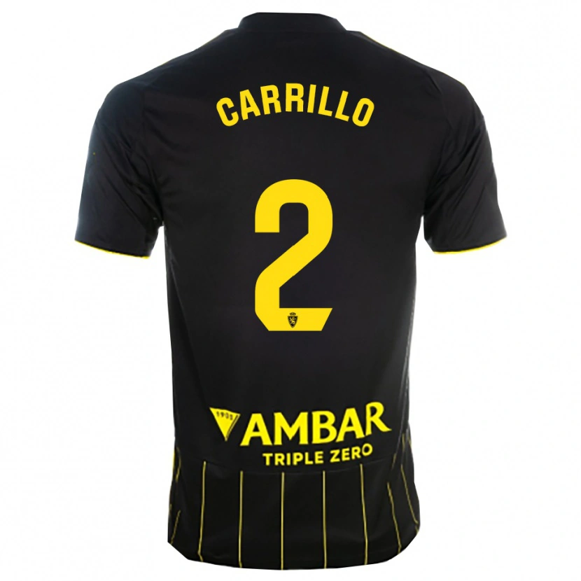 Danxen Bambino Maglia Hugo Carrillo #2 Nero Giallo Kit Gara Away 2025/26 Maglietta