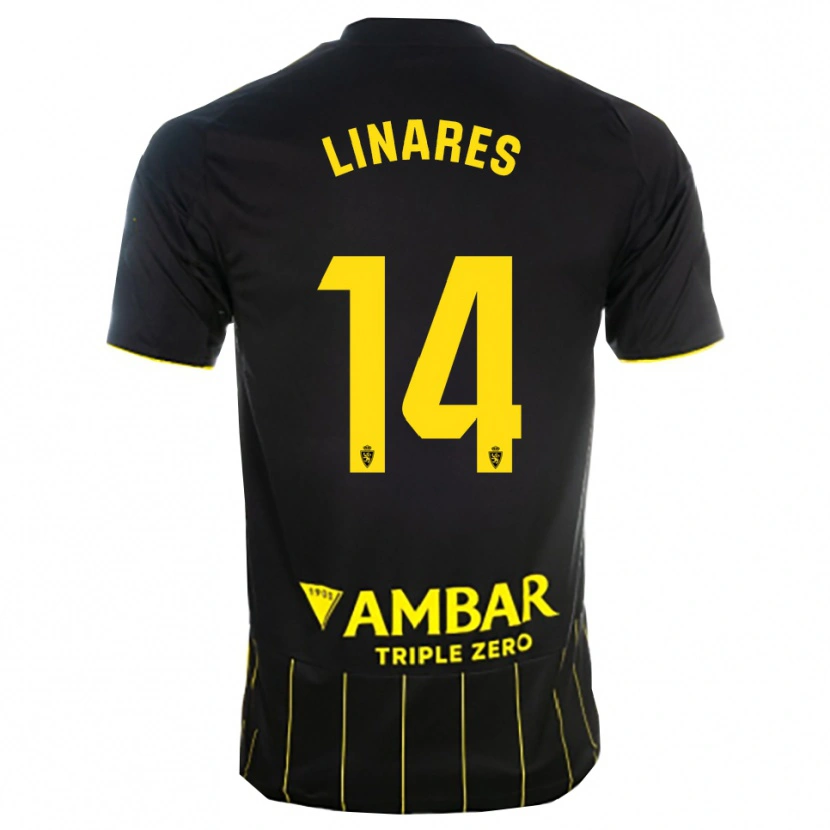 Danxen Bambino Maglia Ángel Linares #14 Nero Giallo Kit Gara Away 2025/26 Maglietta