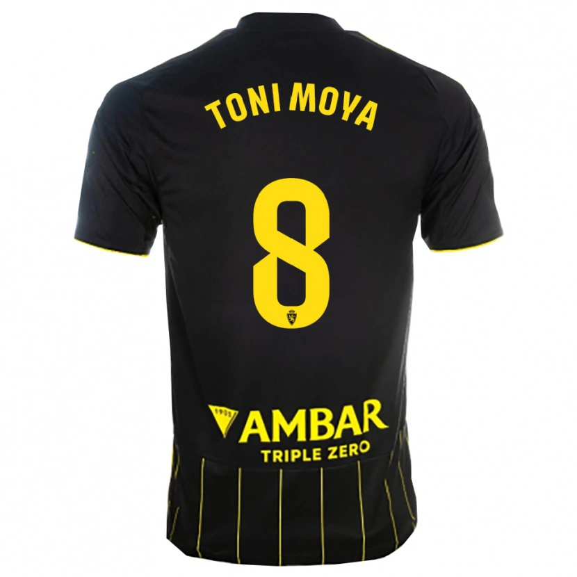 Danxen Bambino Maglia Toni Moya #8 Nero Giallo Kit Gara Away 2025/26 Maglietta