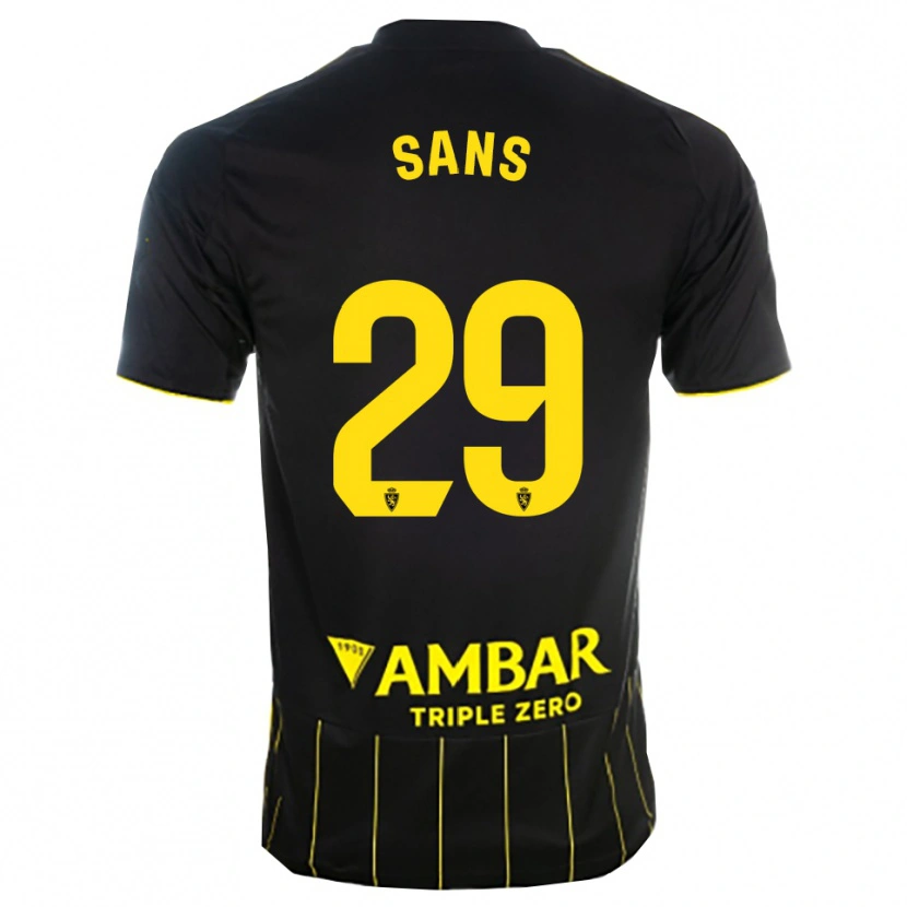 Danxen Bambino Maglia Pau Sans #29 Nero Giallo Kit Gara Away 2025/26 Maglietta