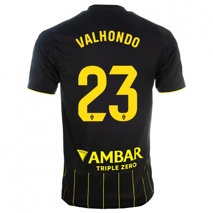 Danxen Bambino Maglia Marcos Valhondo #23 Nero Giallo Kit Gara Away 2025/26 Maglietta