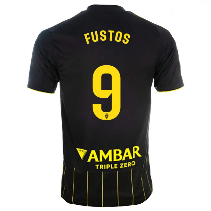 Danxen Bambino Maglia Darius Fustos #9 Nero Giallo Kit Gara Away 2025/26 Maglietta