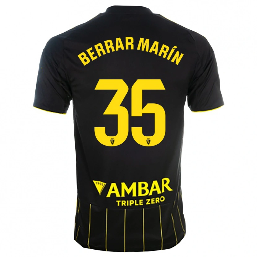 Danxen Bambino Maglia Sergio Berrar #35 Nero Giallo Kit Gara Away 2025/26 Maglietta