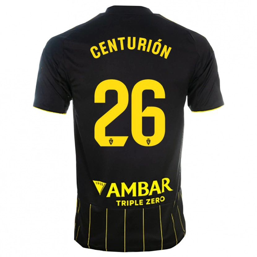 Danxen Bambino Maglia Pablo Centurión #26 Nero Giallo Kit Gara Away 2025/26 Maglietta