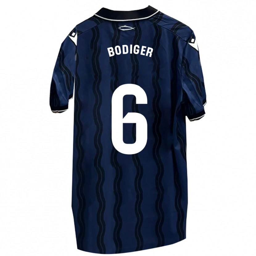 Danxen Bambino Maglia Yann Bodiger #6 Blu Scuro Nero Kit Gara Away 2025/26 Maglietta