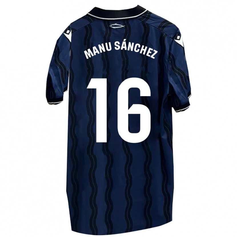 Danxen Bambino Maglia Manu Sánchez #16 Blu Scuro Nero Kit Gara Away 2025/26 Maglietta