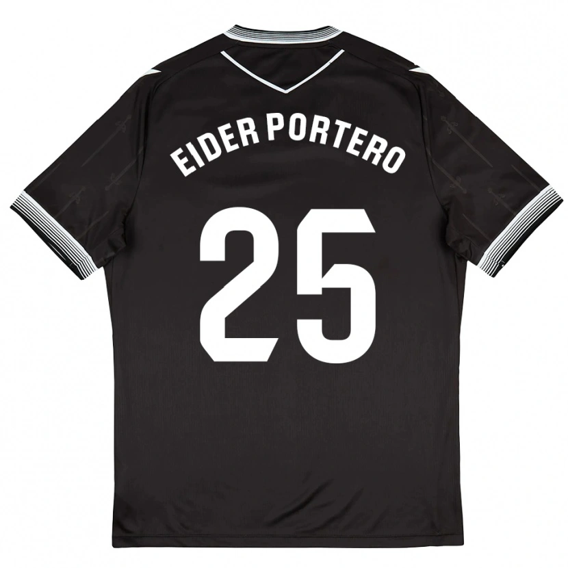 Danxen Bambino Maglia Eider Portero #25 Nero Bianco Kit Gara Away 2025/26 Maglietta