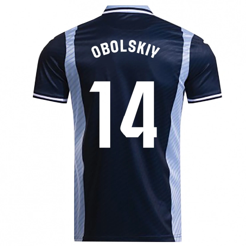 Danxen Bambino Maglia Nikolay Obolskiy #14 Blu Scuro Azzurro Kit Gara Away 2025/26 Maglietta