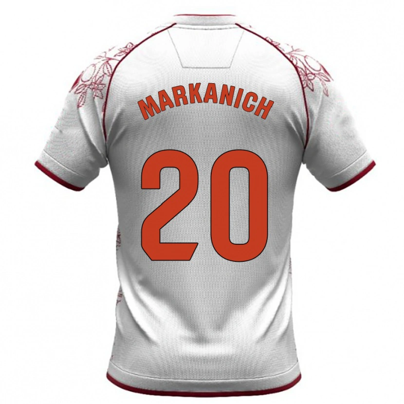 Danxen Bambino Maglia Nick Markanich #20 Bianco Borgogna Kit Gara Away 2025/26 Maglietta