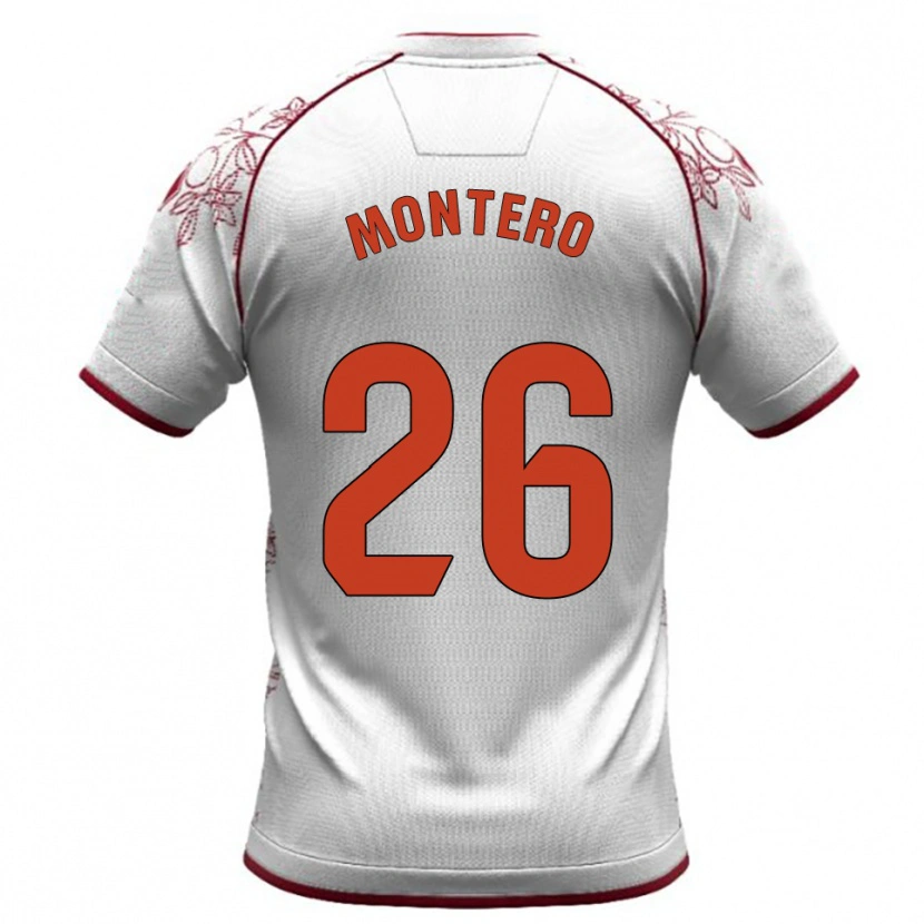 Danxen Bambino Maglia Marcos Montero #26 Bianco Borgogna Kit Gara Away 2025/26 Maglietta