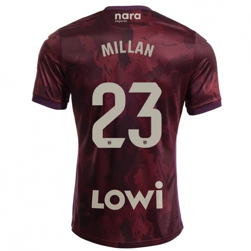 Danxen Bambino Maglia Álex Millán #23 Borgogna Bianco Kit Gara Away 2025/26 Maglietta