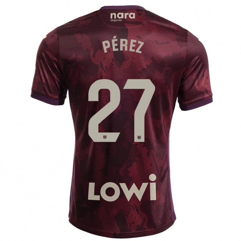 Danxen Bambino Maglia Noé Pérez #27 Borgogna Bianco Kit Gara Away 2025/26 Maglietta
