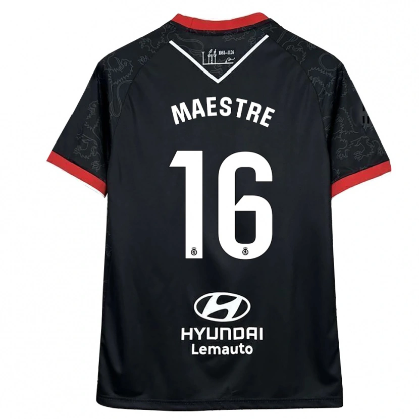 Danxen Bambino Maglia Sergi Maestre #16 Nero Rosso Kit Gara Away 2025/26 Maglietta