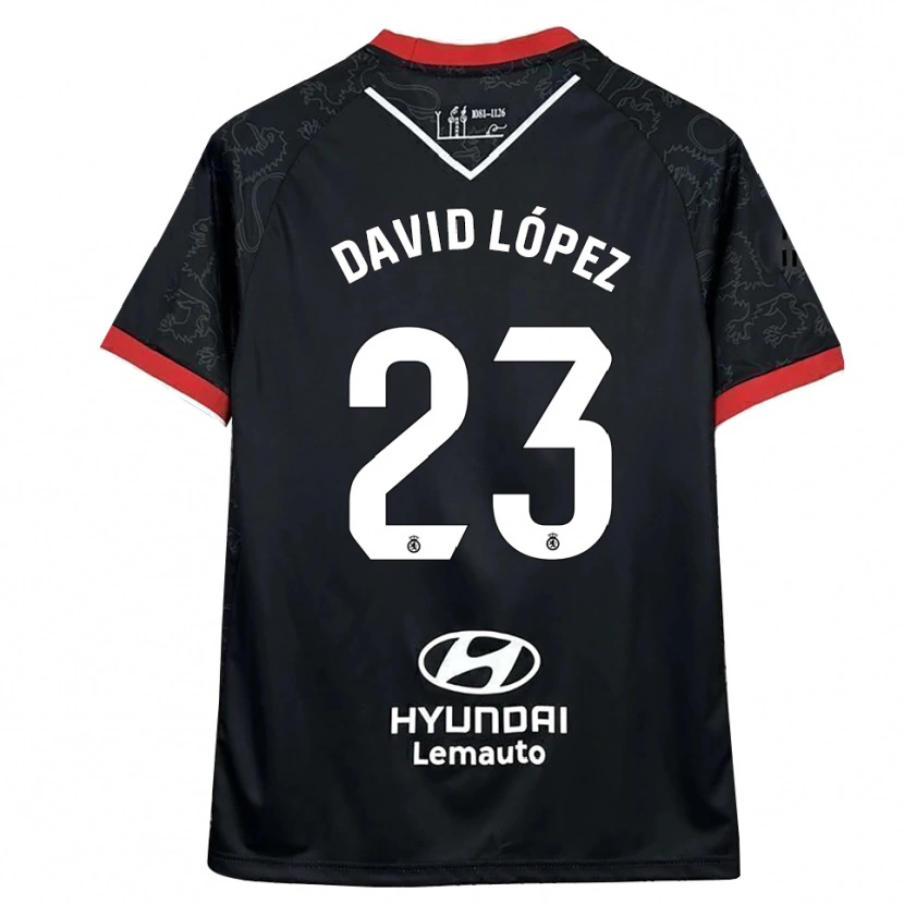 Danxen Bambino Maglia David López #23 Nero Rosso Kit Gara Away 2025/26 Maglietta