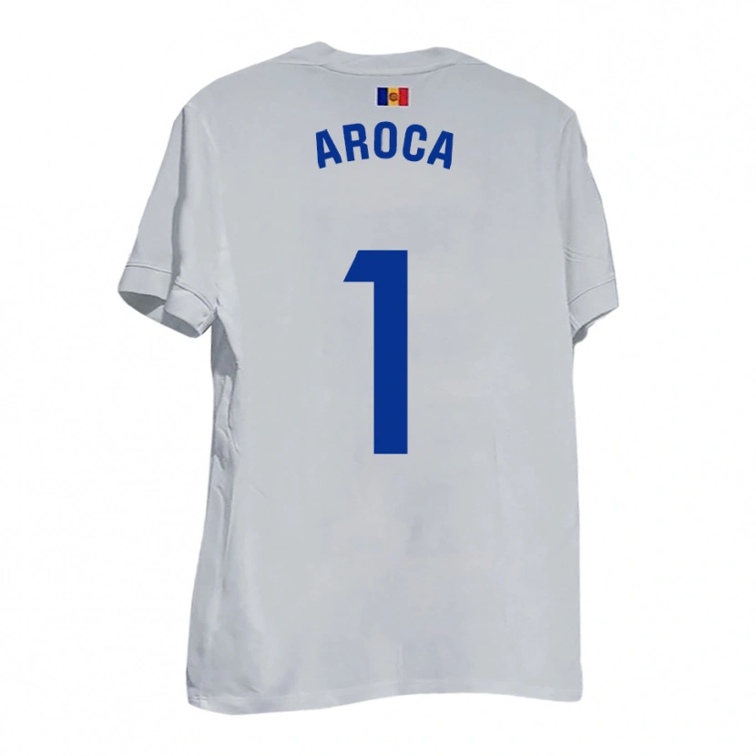 Danxen Bambino Maglia Víctor Aroca #1 Bianco Blu Giallo Kit Gara Away 2025/26 Maglietta