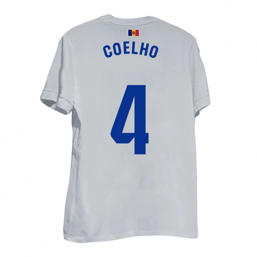 Danxen Bambino Maglia Dani Coelho #4 Bianco Blu Giallo Kit Gara Away 2025/26 Maglietta