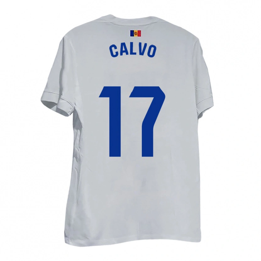 Danxen Bambino Maglia Álex Calvo #17 Bianco Blu Giallo Kit Gara Away 2025/26 Maglietta