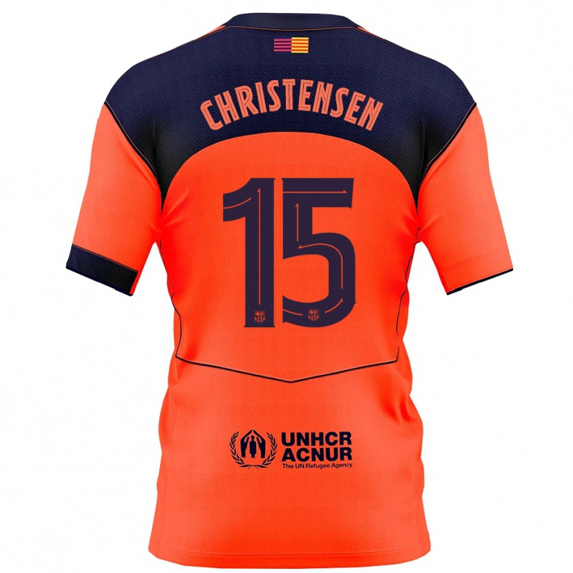 Danxen Bambino Maglia Andreas Christensen #15 Arancione Blu Scuro Kit Gara Third 2025/26 Maglietta