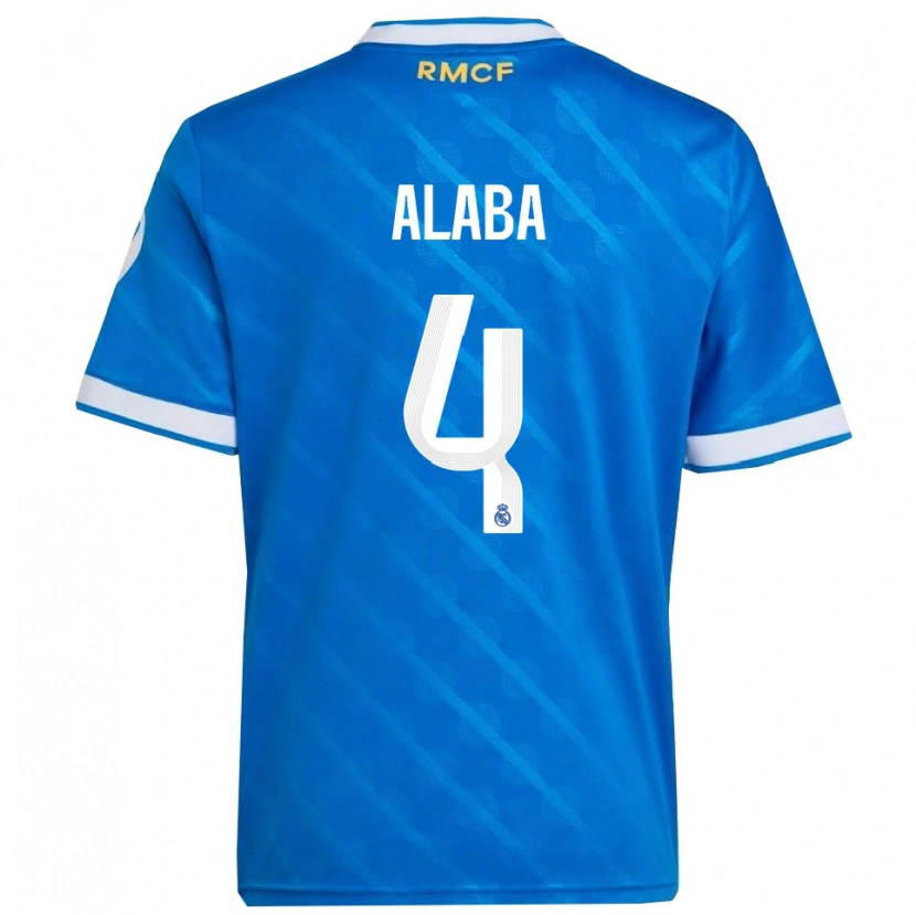Danxen Bambino Maglia David Alaba #4 Blu Bianco Kit Gara Third 2025/26 Maglietta