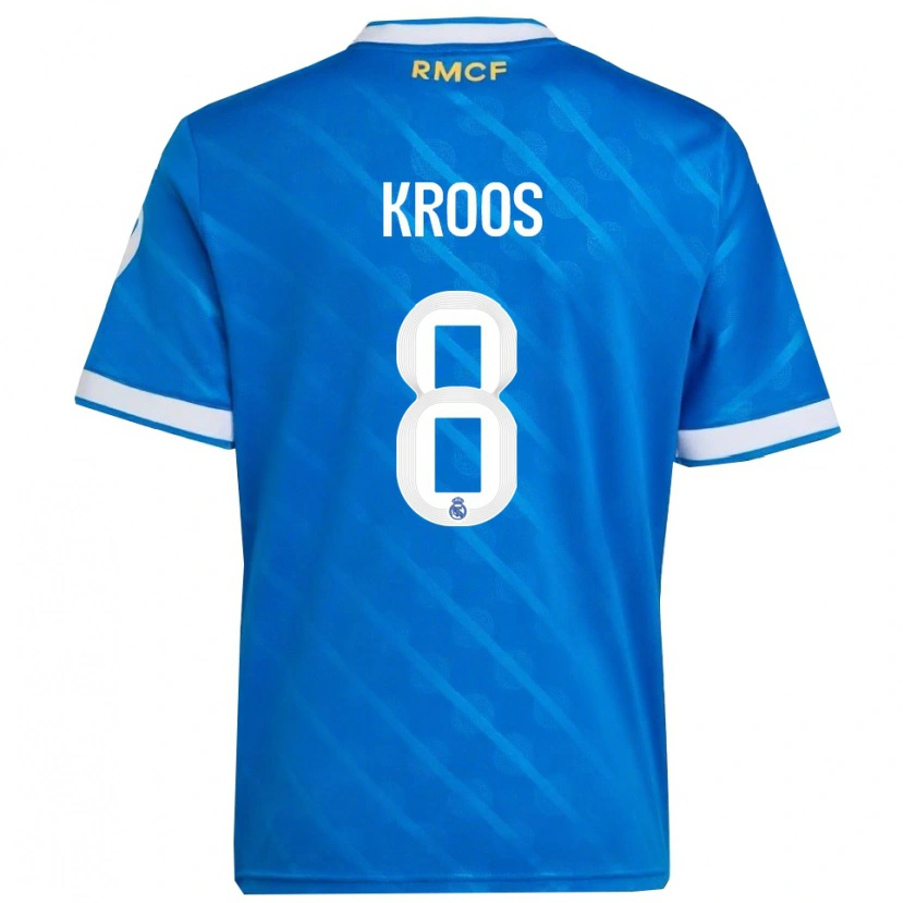 Danxen Bambino Maglia Toni Kroos #8 Blu Bianco Kit Gara Third 2025/26 Maglietta