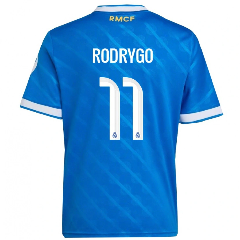 Danxen Bambino Maglia Rodrygo #11 Blu Bianco Kit Gara Third 2025/26 Maglietta