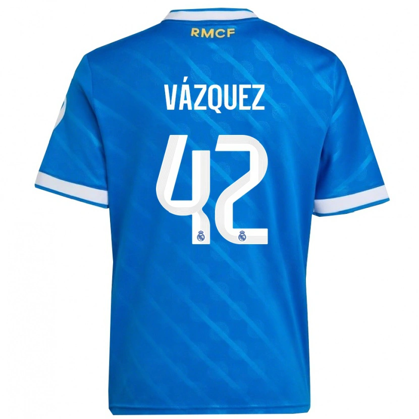 Danxen Bambino Maglia Erik Vázquez #42 Blu Bianco Kit Gara Third 2025/26 Maglietta