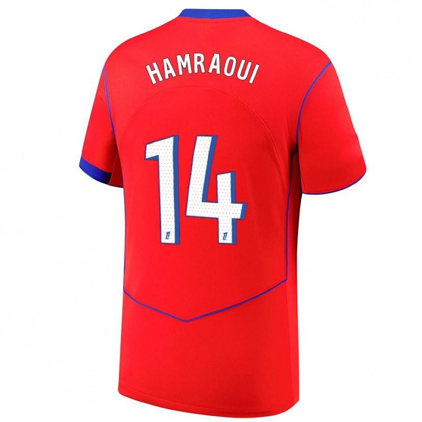 Danxen Bambino Maglia Kheira Hamraoui #14 Rosso Blu Bianco Kit Gara Third 2025/26 Maglietta