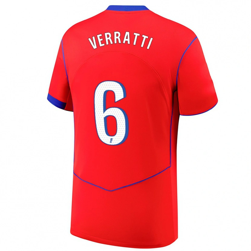 Danxen Bambino Maglia Marco Verratti #6 Rosso Blu Bianco Kit Gara Third 2025/26 Maglietta