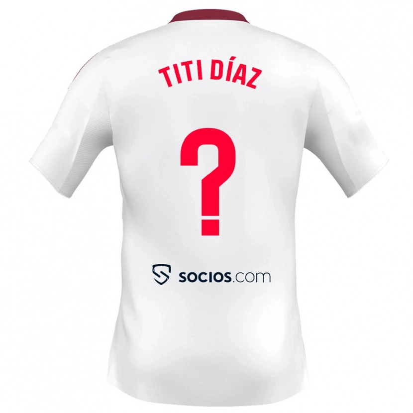 Danxen Uomo Maglia Titi Díaz #0 Bianco Rosso Kit Gara Home 2025/26 Maglietta