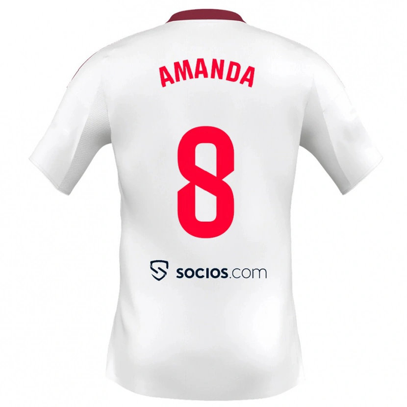 Danxen Uomo Maglia Amanda Sampedro Bustos #8 Bianco Rosso Kit Gara Home 2025/26 Maglietta