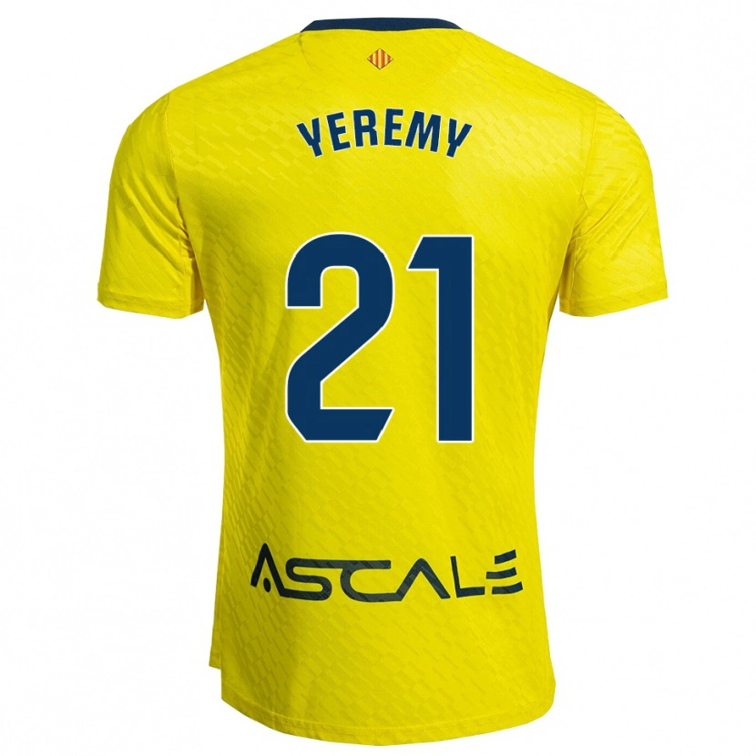 Danxen Uomo Maglia Yéremy Pino #21 Giallo Blu Scuro Kit Gara Home 2025/26 Maglietta
