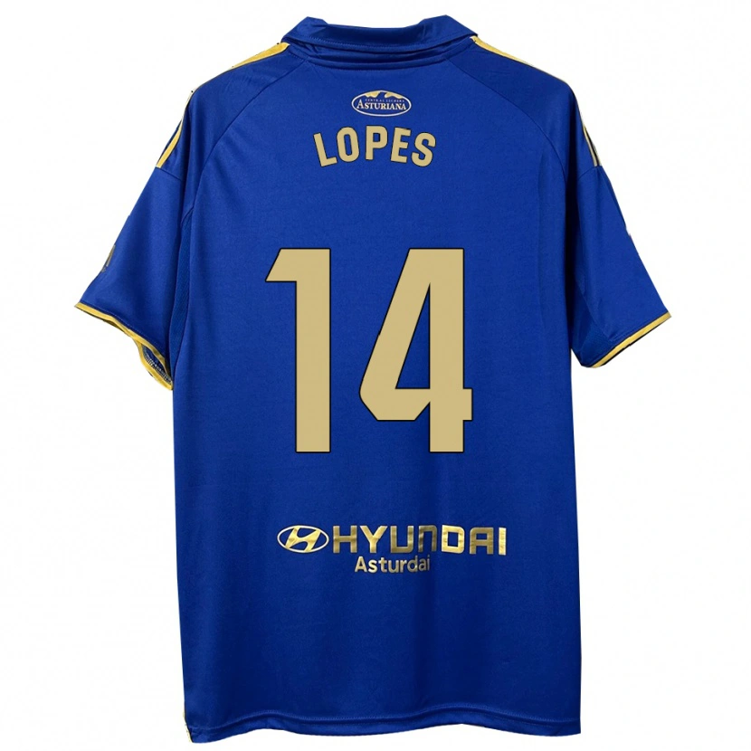 Danxen Uomo Maglia Adrián Lopes #14 Blu Oro Kit Gara Home 2025/26 Maglietta
