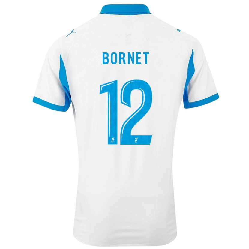 Danxen Uomo Maglia Camille Bornet #12 Bianco Azzurro Kit Gara Home 2025/26 Maglietta