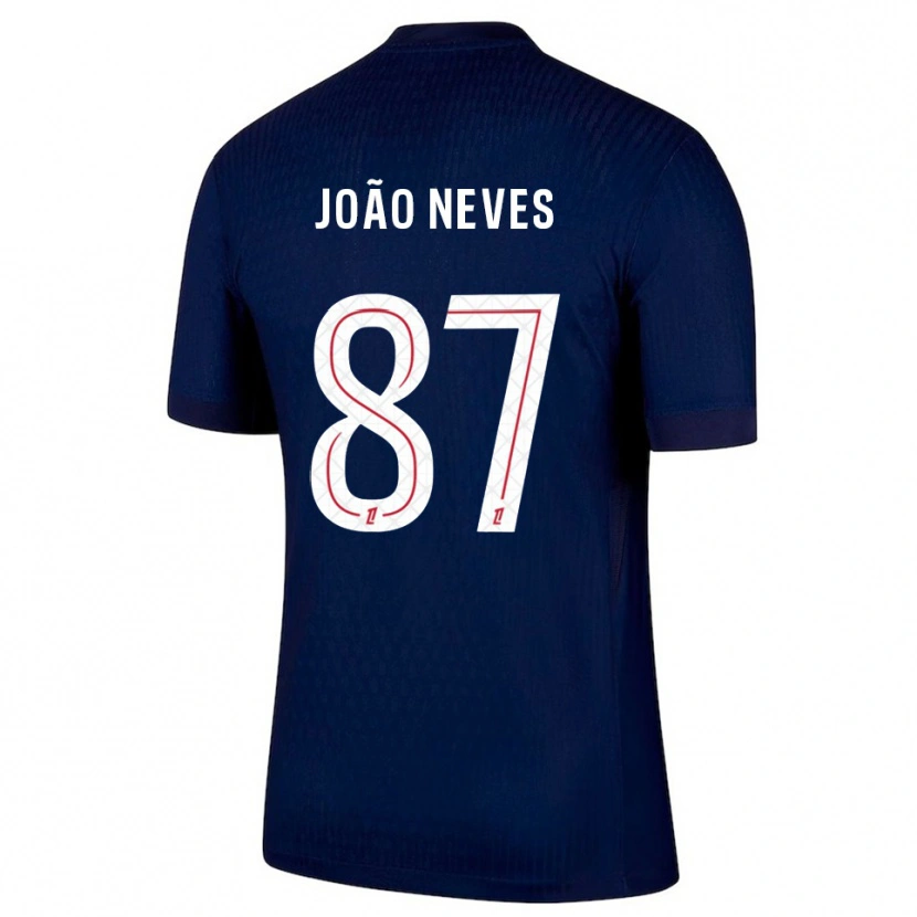Danxen Uomo Maglia João Neves #87 Blu Scuro Rosso Kit Gara Home 2025/26 Maglietta