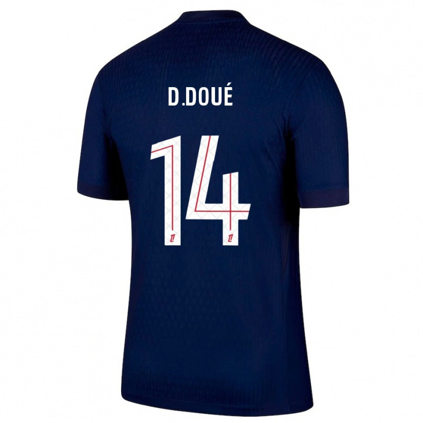 Danxen Uomo Maglia Désiré Doué #14 Blu Scuro Rosso Kit Gara Home 2025/26 Maglietta