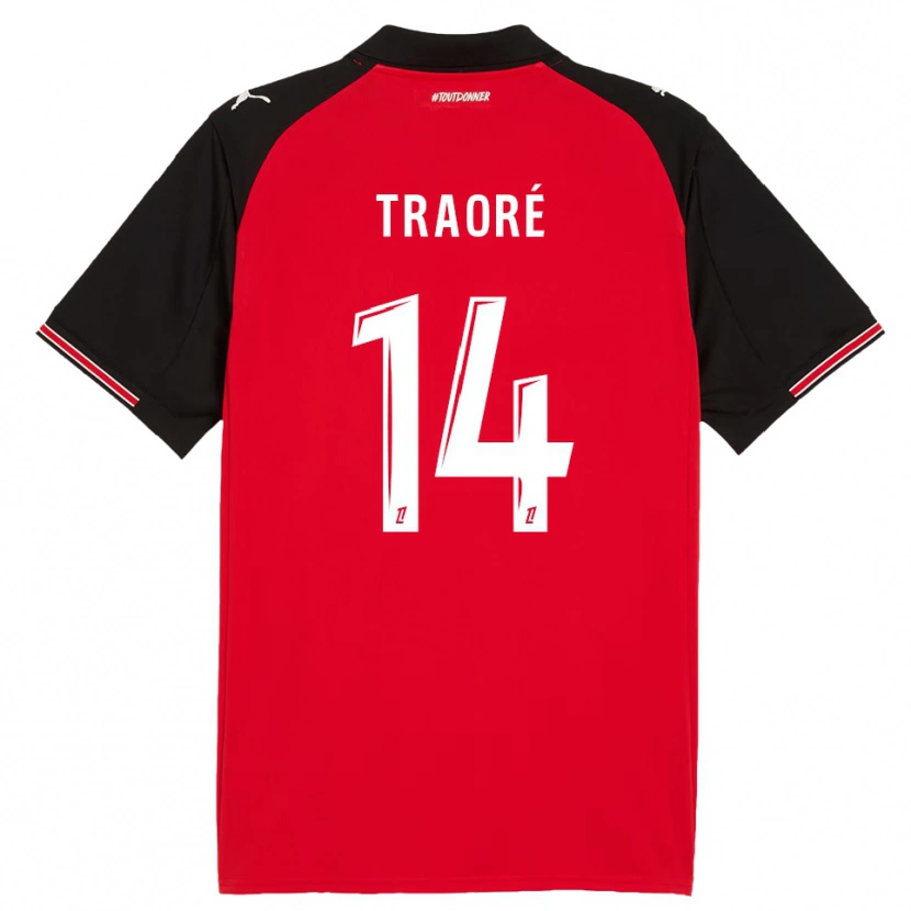 Danxen Uomo Maglia Erwan Traoré #14 Rosso Nero Kit Gara Home 2025/26 Maglietta