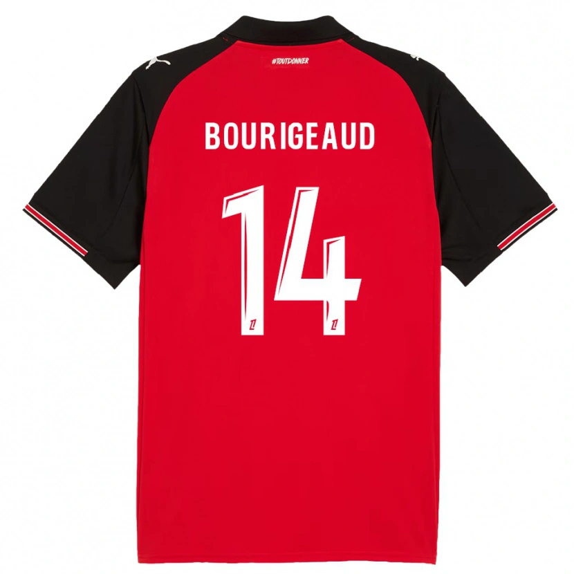 Danxen Uomo Maglia Benjamin Bourigeaud #14 Rosso Nero Kit Gara Home 2025/26 Maglietta