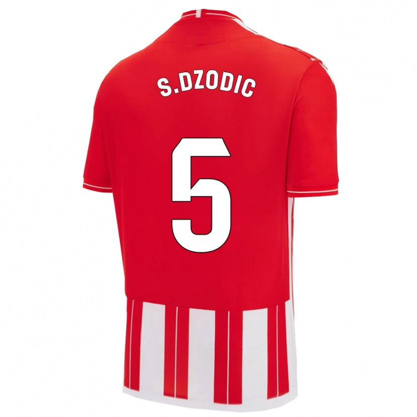 Danxen Uomo Maglia Stefan Dzodic #5 Rosso Bianco Kit Gara Home 2025/26 Maglietta
